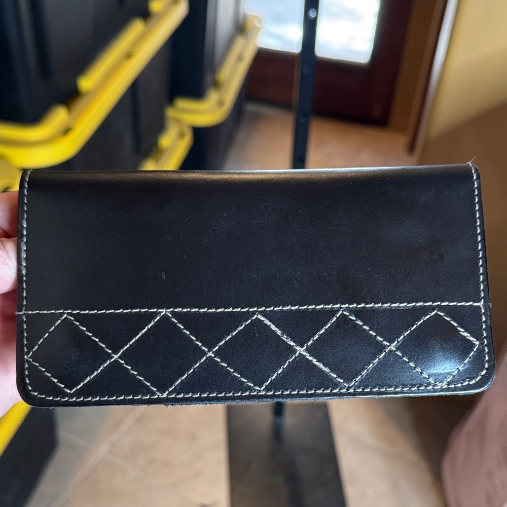 NWOT First Mfg Co Black Leather Wallet 3 Card Slots Double Snap Slim Billfold